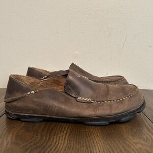 Olukai Moloa Brown Leather Slippers Mule Shoe Men's Size 10.5